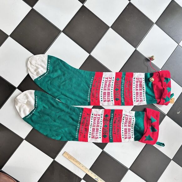 VINTAGE JINGLE BELL SWEATER KNIT OLD FASHIONED CHRISTMAS STOCKING XL 36” NWT - Picture 6 of 8